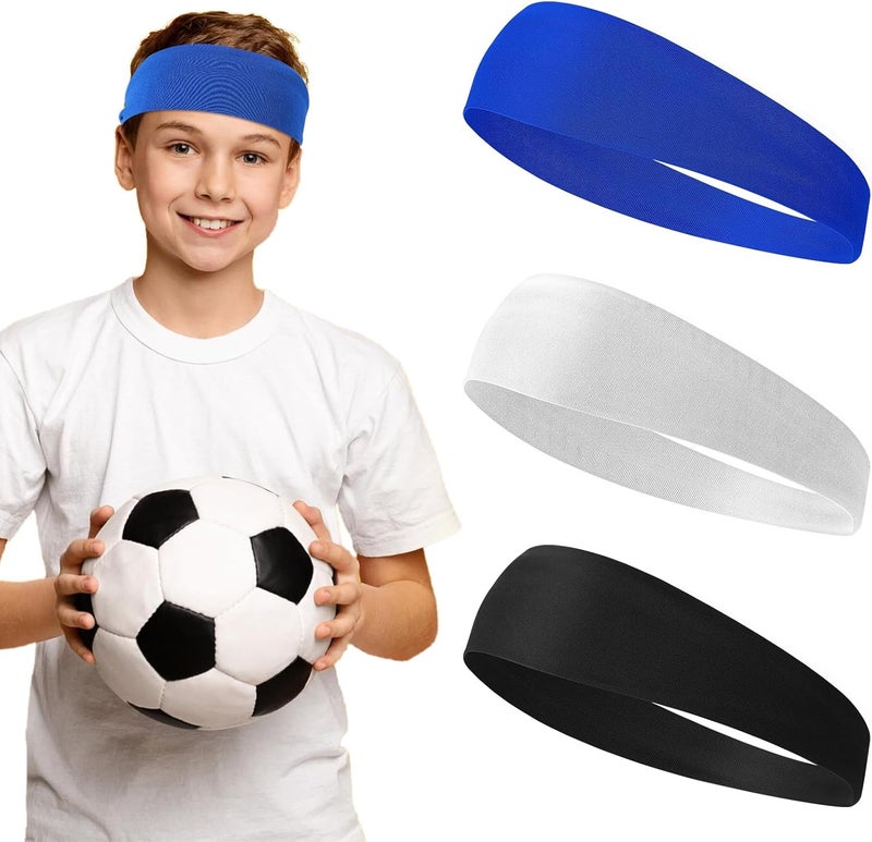 Dimeho 3 Pcs Kids Sports Headbands Boys Girls Athletic Elastic Sweatbands Children Soft Moisture Wicking Hairband Absorbing Sweat Band for Football Basketball Running Tennis - Image 1